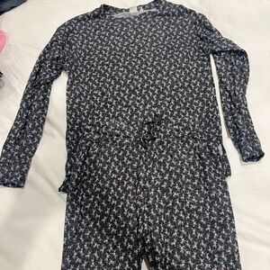 bp Black Long-Sleeve Floral Pajama Set with Pink Accents